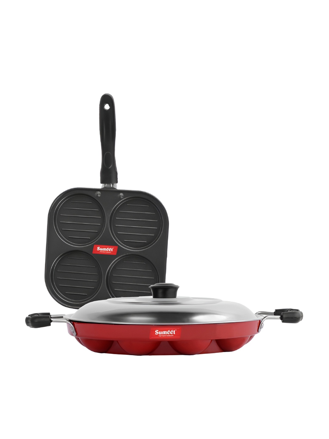 

Sumeet Royal Red & Black 2 Pieces Aluminium Dishwasher Safe Non Stick Cookware Set