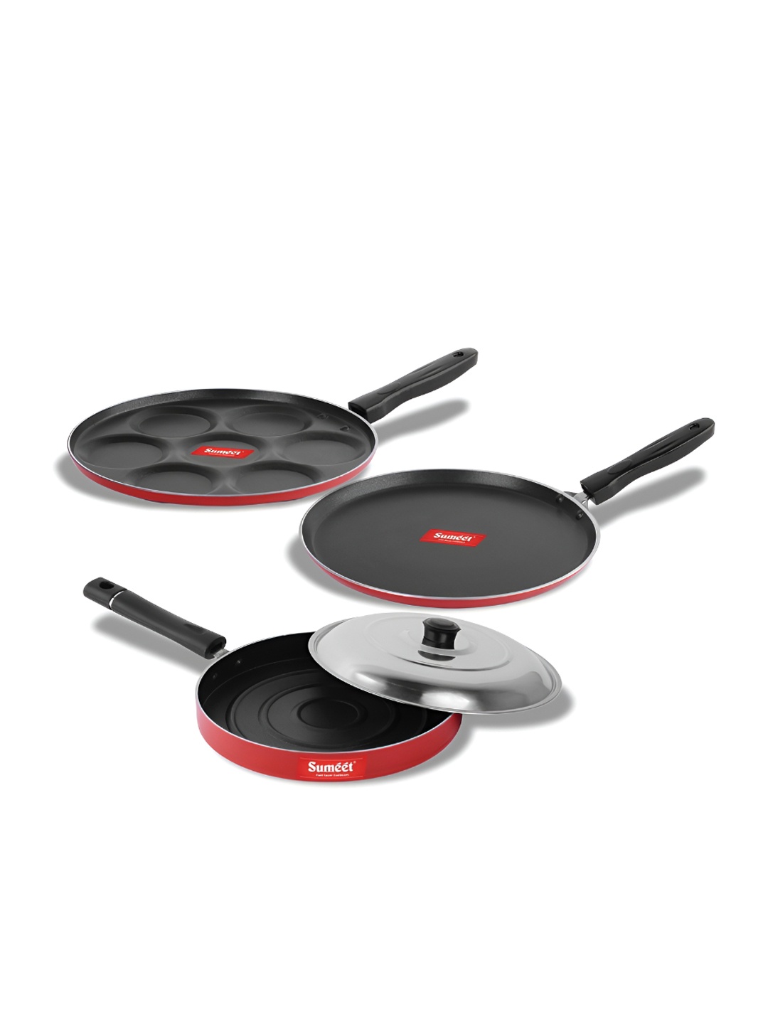 

Sumeet Red 4 Pieces Aluminium Dishwasher Safe Cookware Set