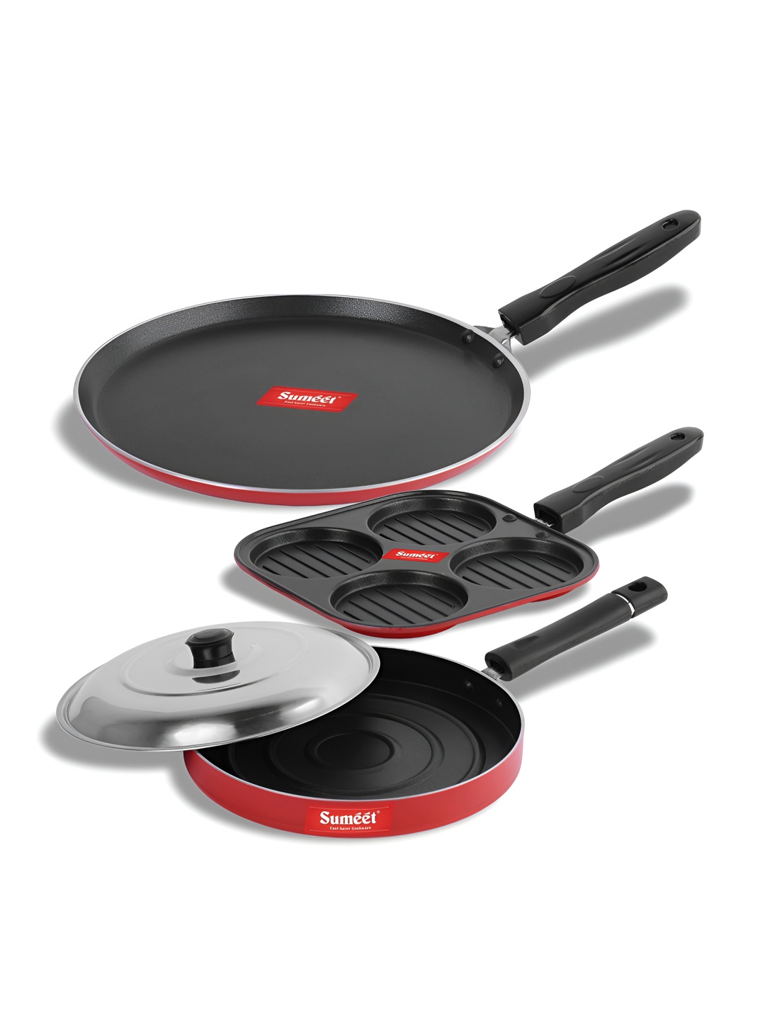 

Sumeet Red & Black 3Pcs Aluminium Dishwasher Safe 3Pcs Cookware Set