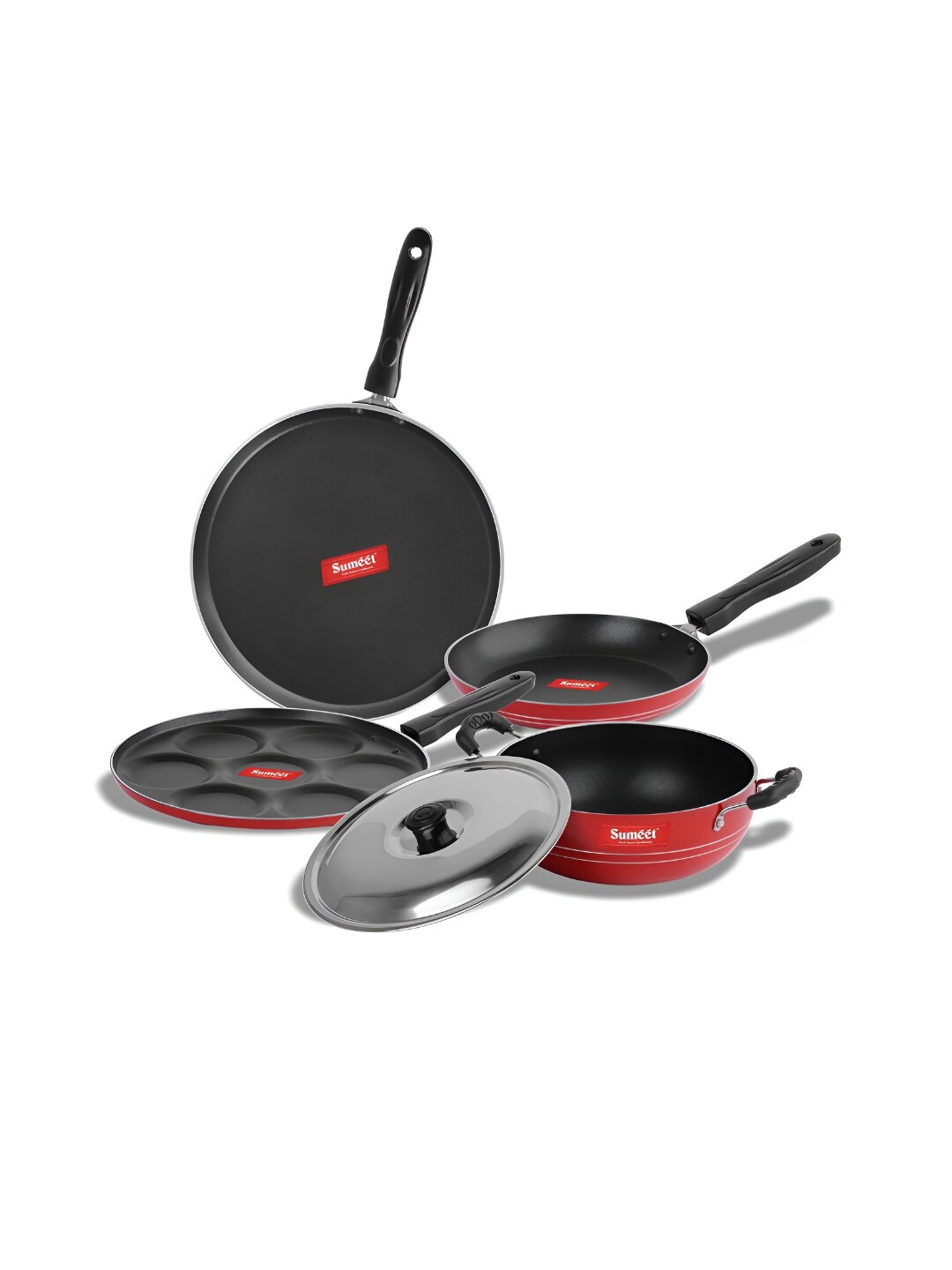 

Sumeet Red 5 Pieces Aluminium Dishwasher Safe Cookware Set