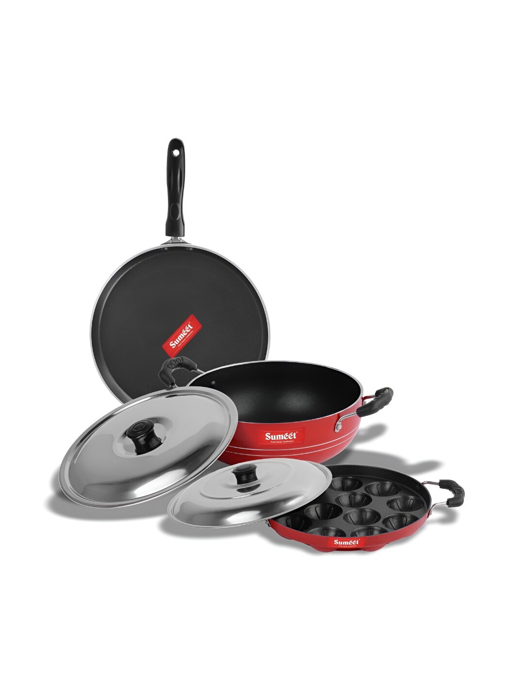 

Sumeet Red & Black 3 Pieces Aluminium Dishwasher Safe Cookware Set