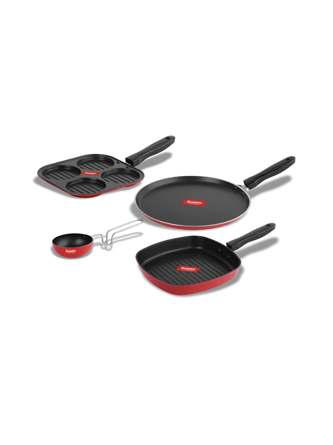 

Sumeet Red & Black Aluminium Dishwasher Safe 4Pcs Cookware Set