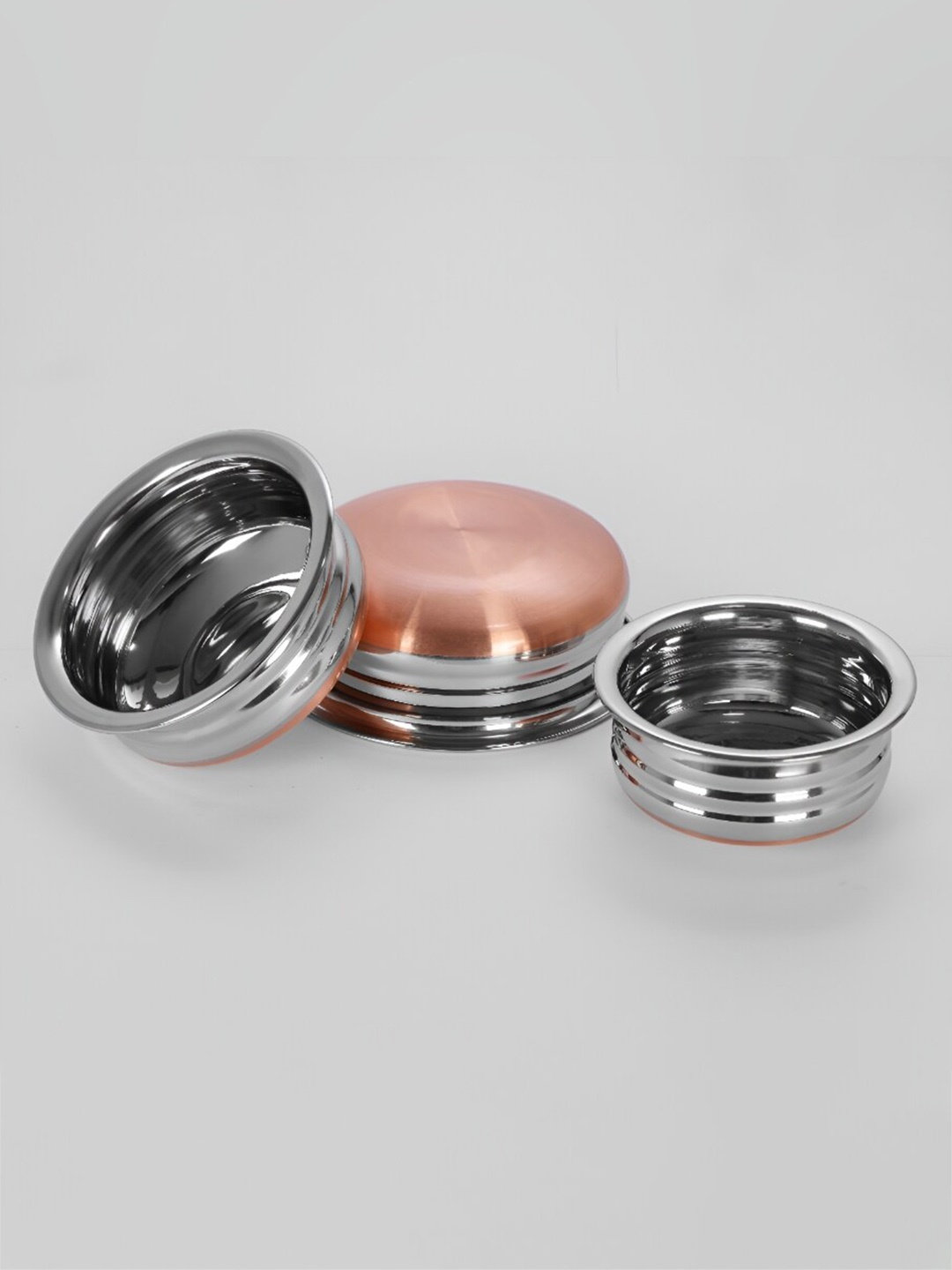 

Sumeet Silver-Toned 3 Pieces Stainless Steel Dishwasher Safe Cookware Set
