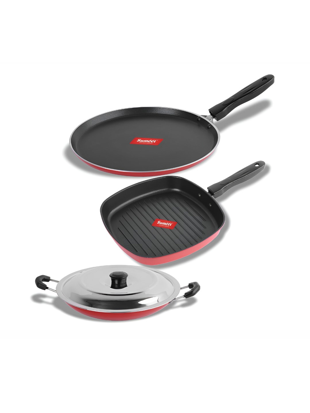 

Sumeet Red & Black 3 Pieces Aluminium Dishwasher Safe Cookware Set