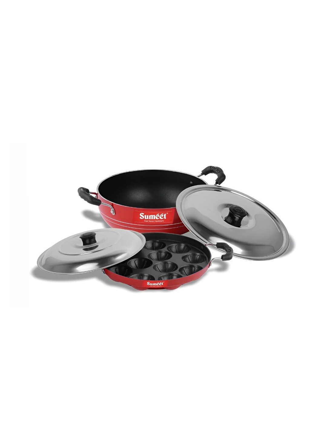 

Sumeet Red 4 Pieces Aluminium Dishwasher Safe Cookware Set