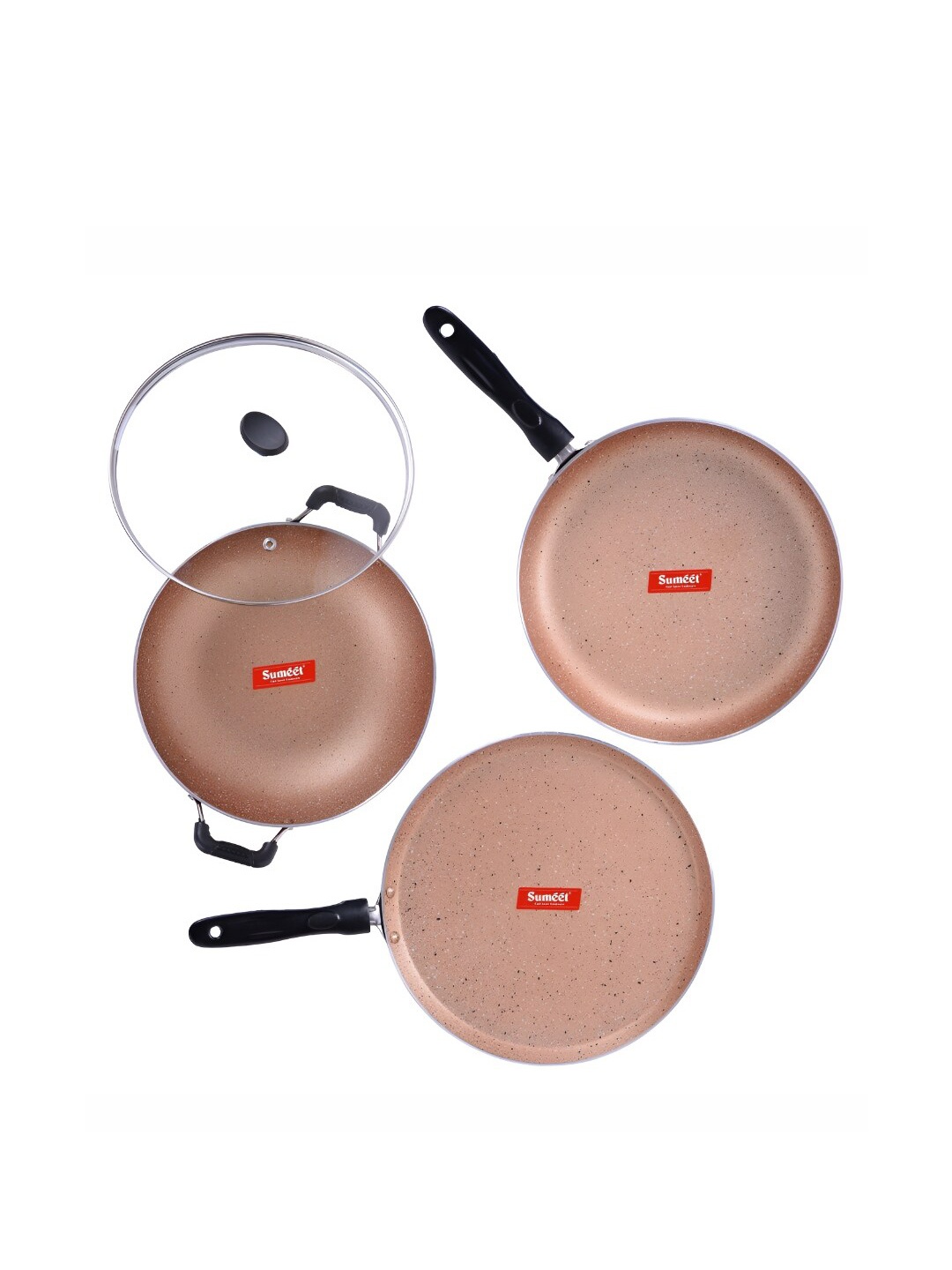 

Sumeet Peach & Black 3 Pieces Aluminium Dishwasher Safe Cookware Set