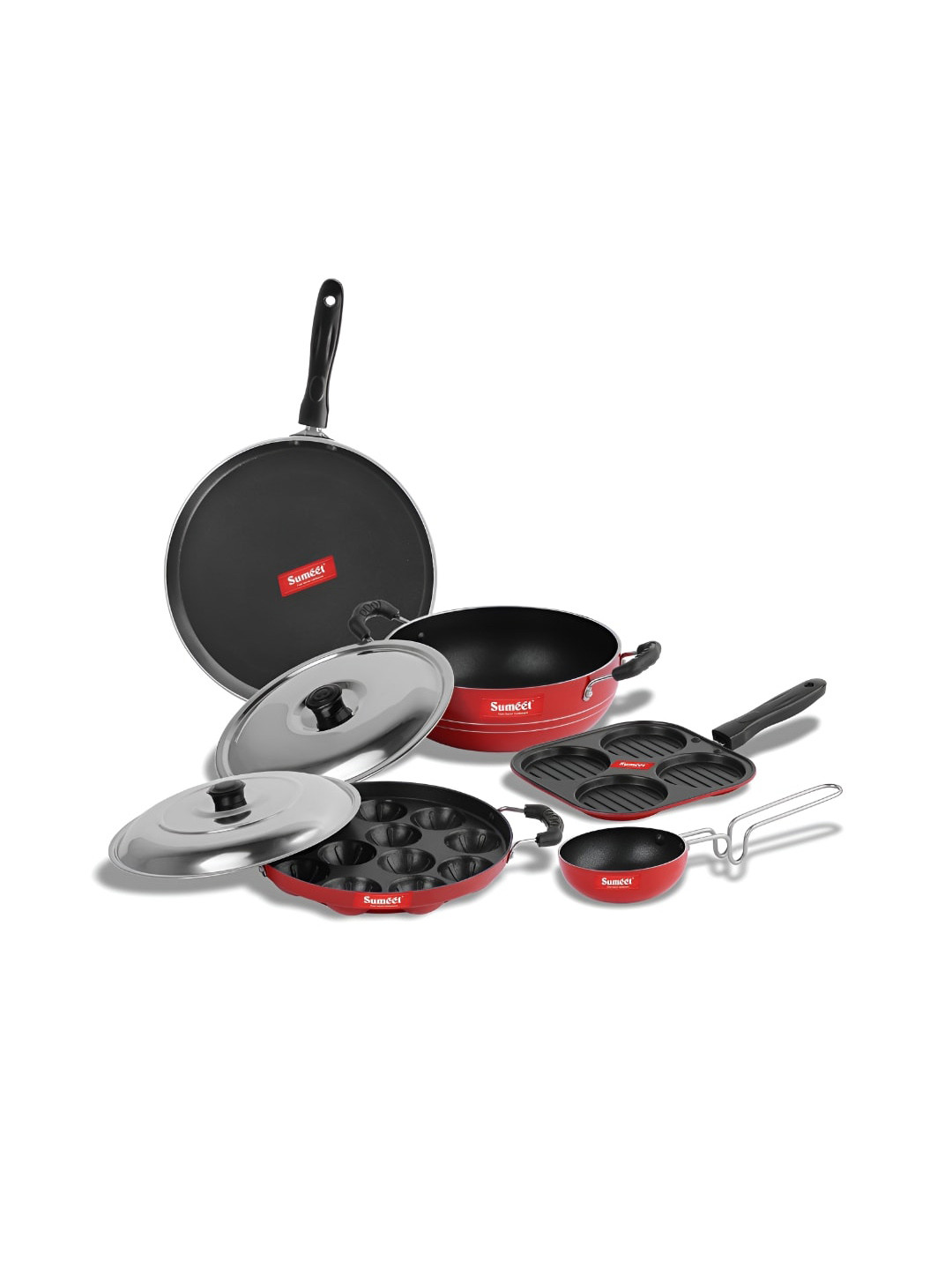 

Sumeet Red & Black 5 Pieces Aluminium Dishwasher Safe Cookware Set
