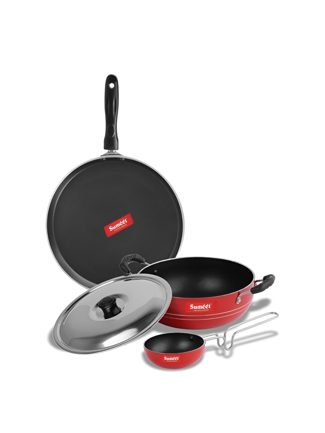 

Sumeet Red & Black 4 Pieces Aluminium Dishwasher Safe Cookware Set