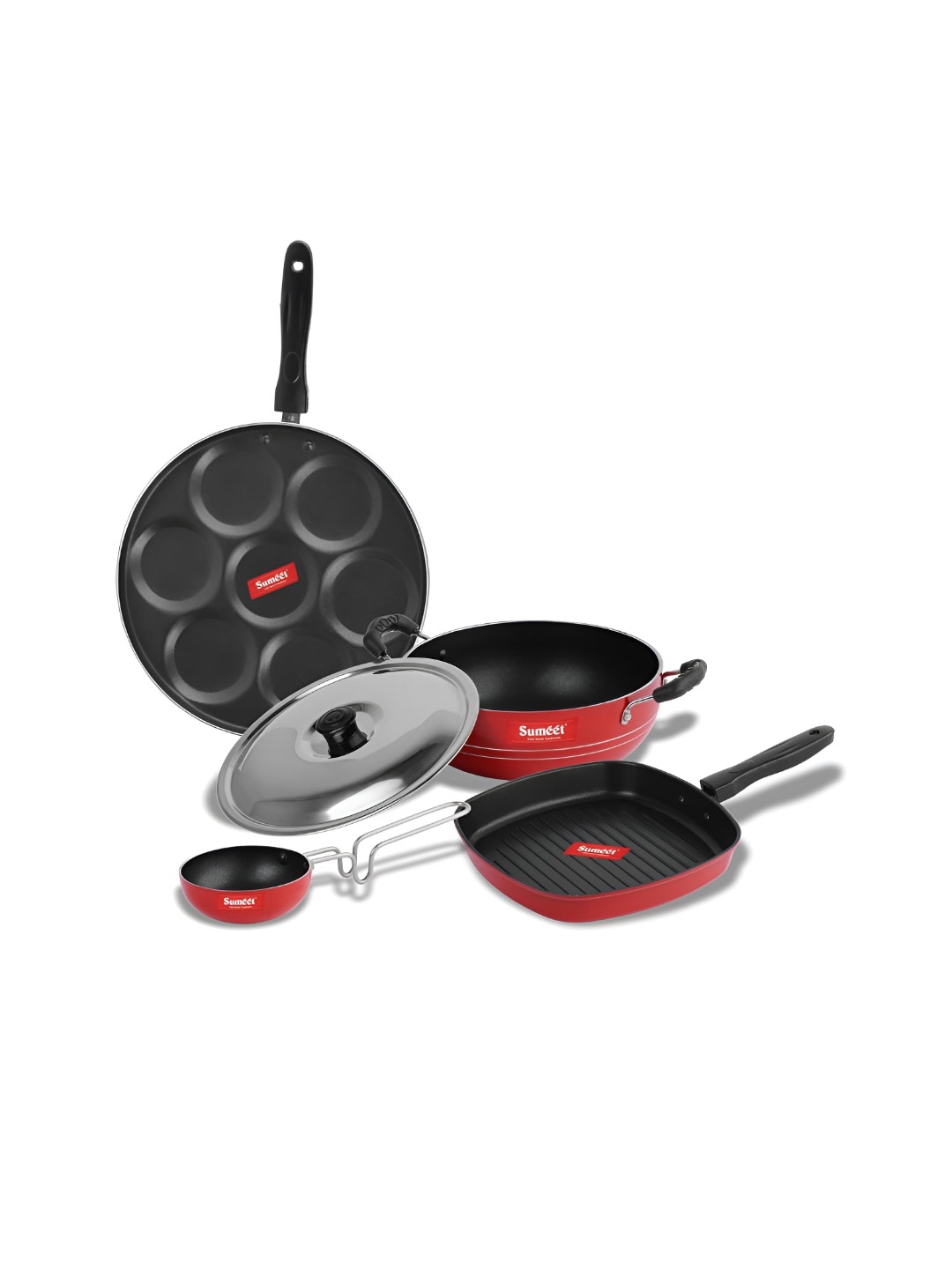 

Sumeet Red & Black 3 Pieces Aluminium Dishwasher Safe Cookware Set