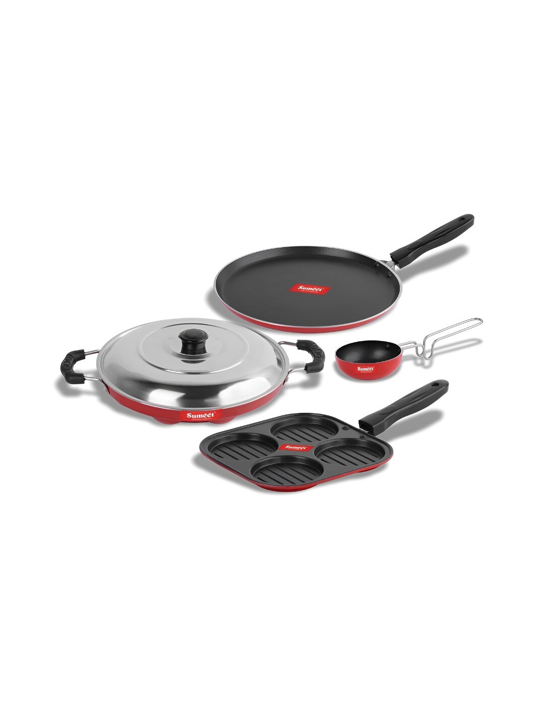 

Sumeet Red 5 Pieces Aluminium Dishwasher Safe Cookware Set