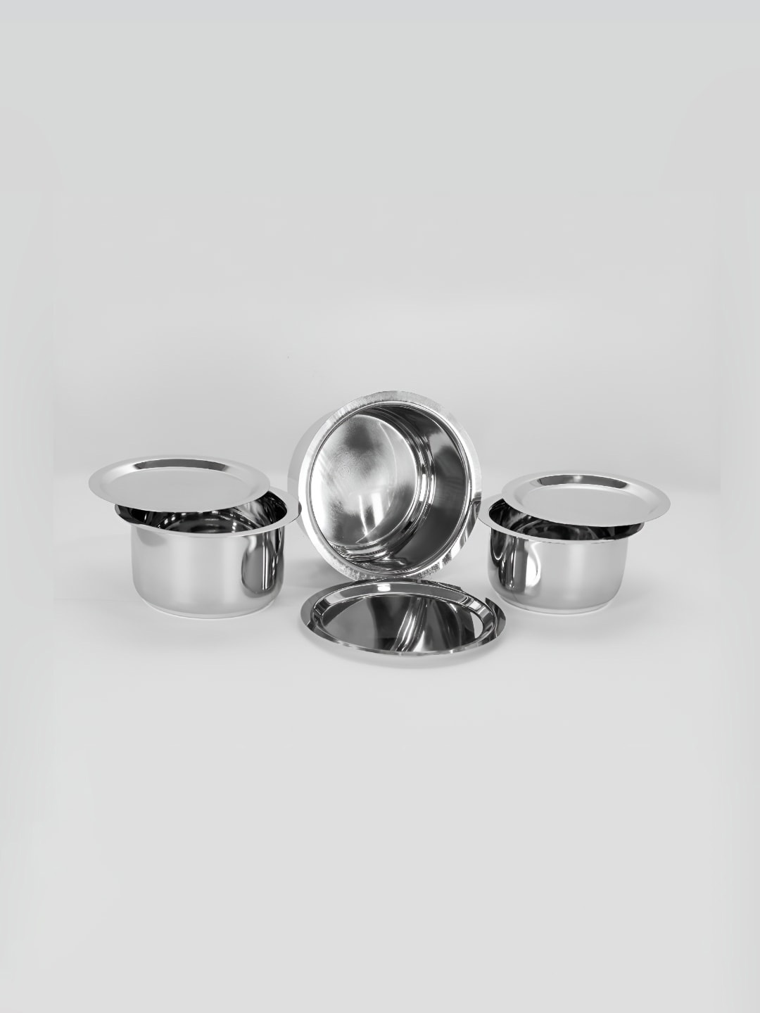 

Sumeet Silver Toned 3 Pieces Stainless Steel Dishwasher Safe Cookware Set