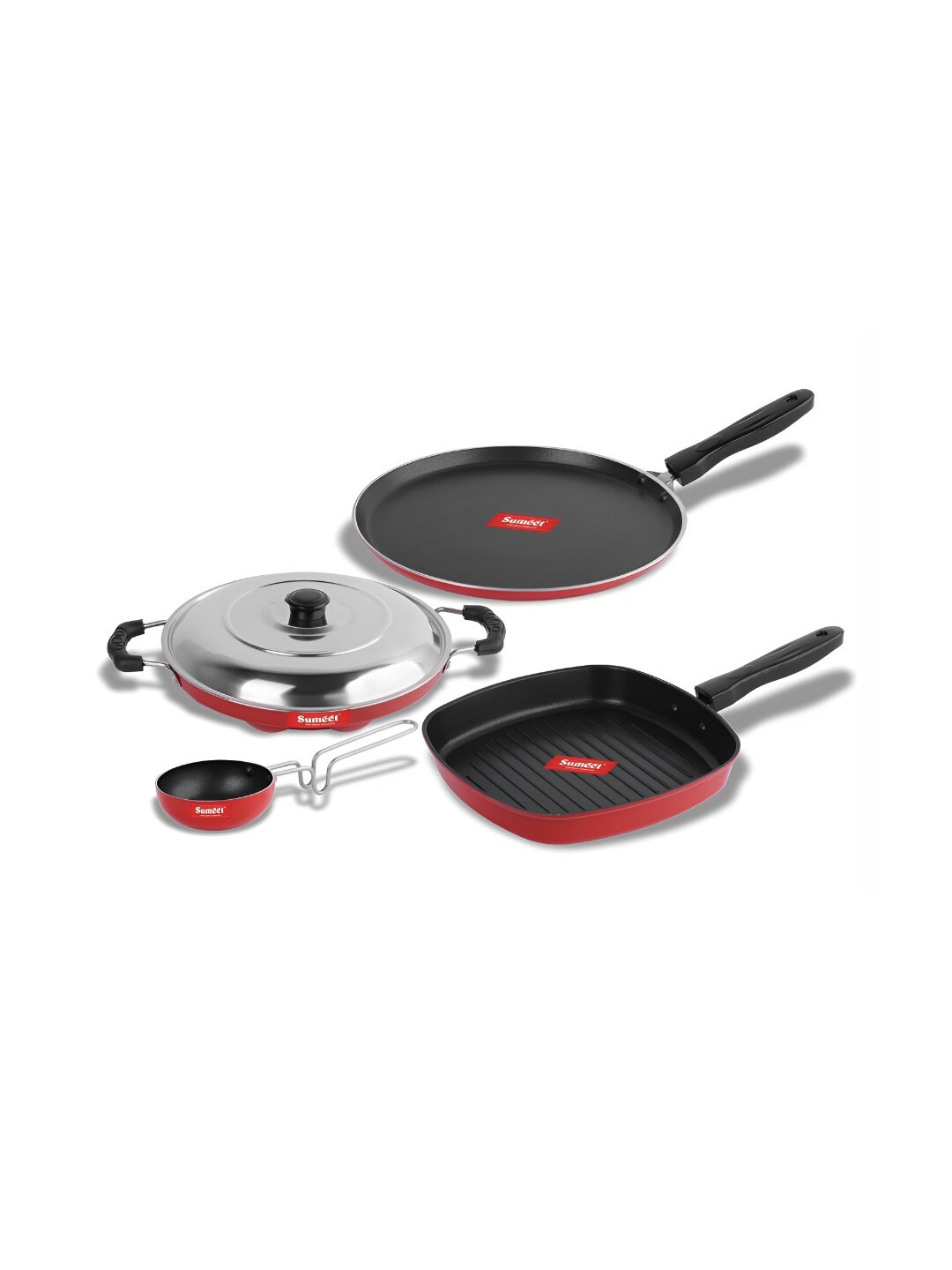 

Sumeet Red 5 Pieces Aluminium Dishwasher Safe Cookware Set