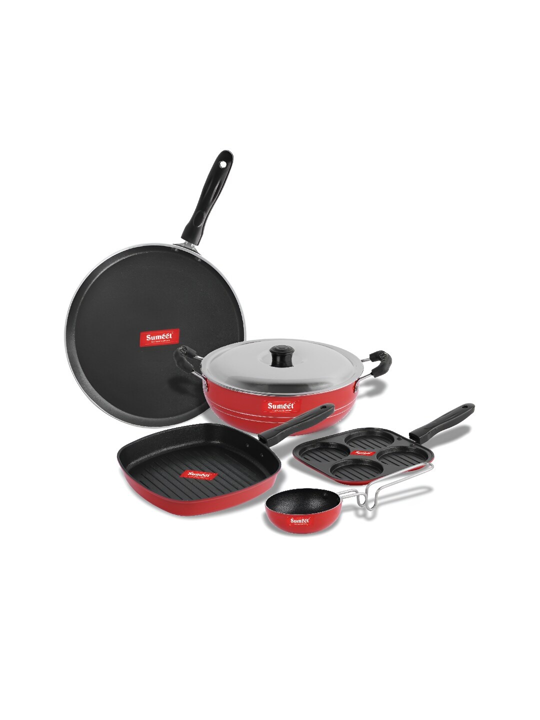 

Sumeet Red & Black 5 Pieces Aluminium Dishwasher Safe Cookware Set