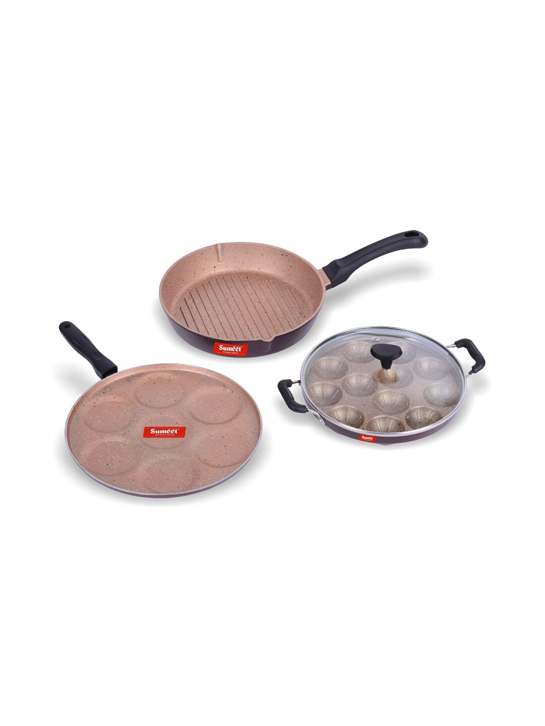 

Sumeet Peach & Black 3 Pieces Aluminium Dishwasher Safe Cookware Set