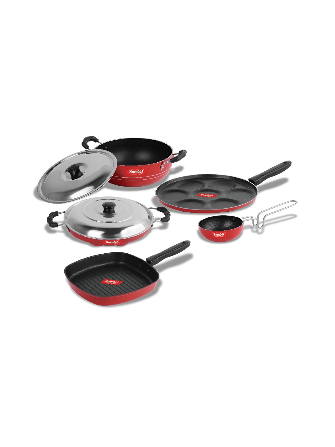 

Sumeet Wave Red 5 Pieces Aluminium Non Stick Cookware Set