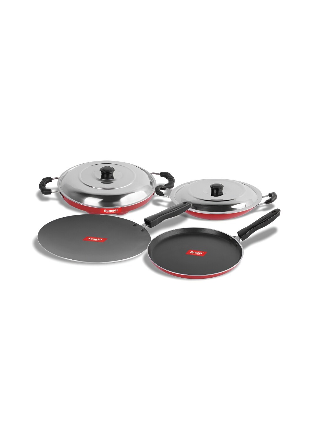 

Sumeet Reddo Red & Black 4 Pieces Aluminium Non Stick Cookware Set