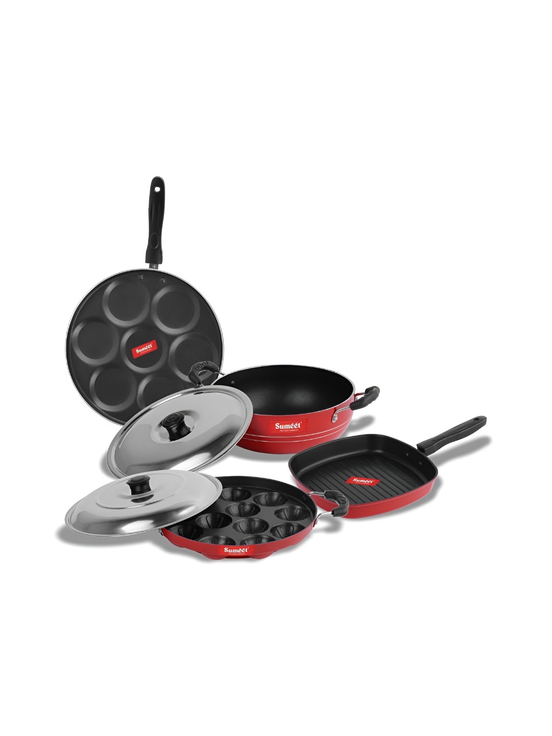 

Sumeet Homma Red 4 Pieces Aluminium Non Stick Cookware Set