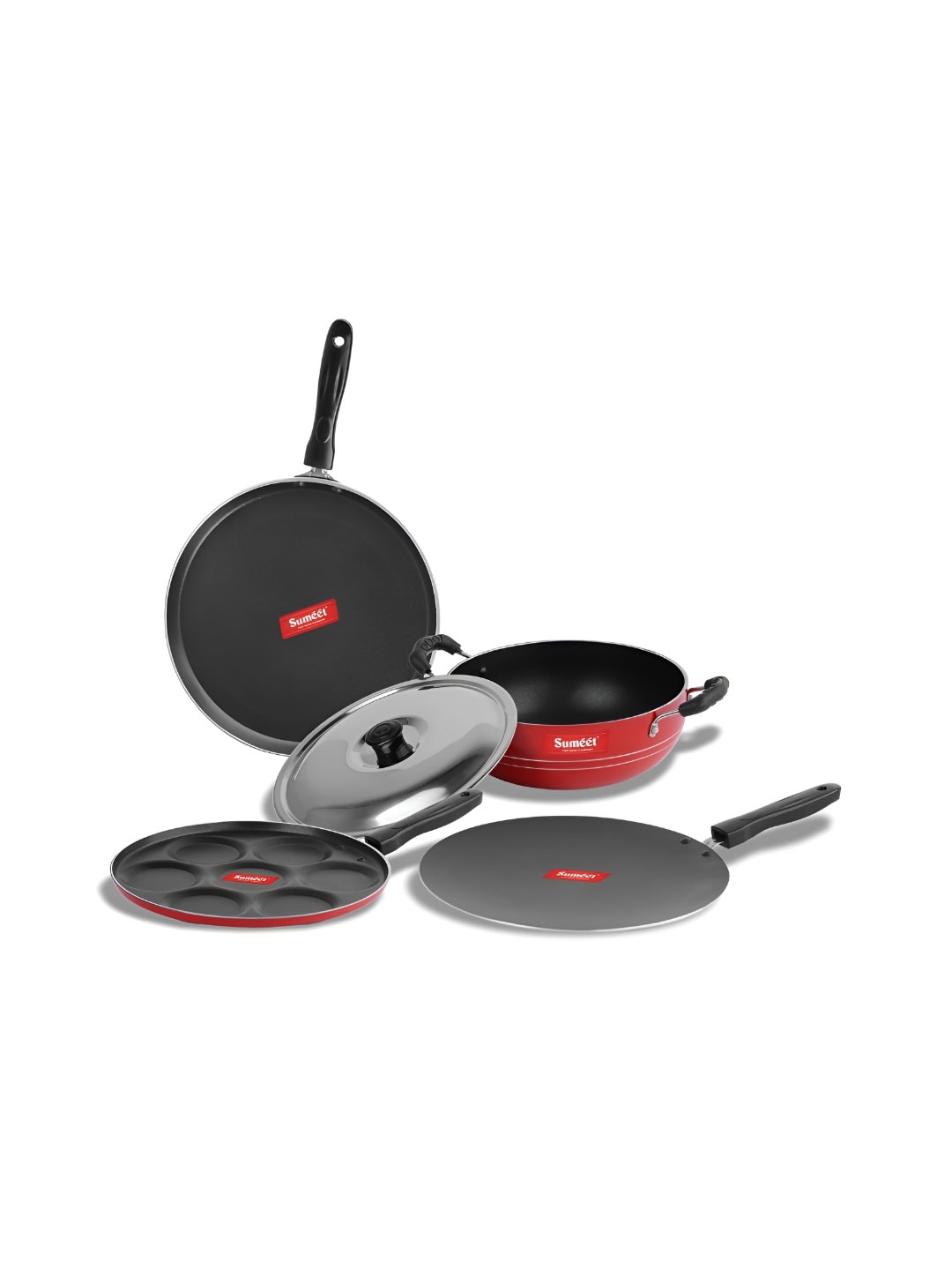 

Sumeet Red & Black 4 Pieces Aluminium Dishwasher Safe Cookware Set