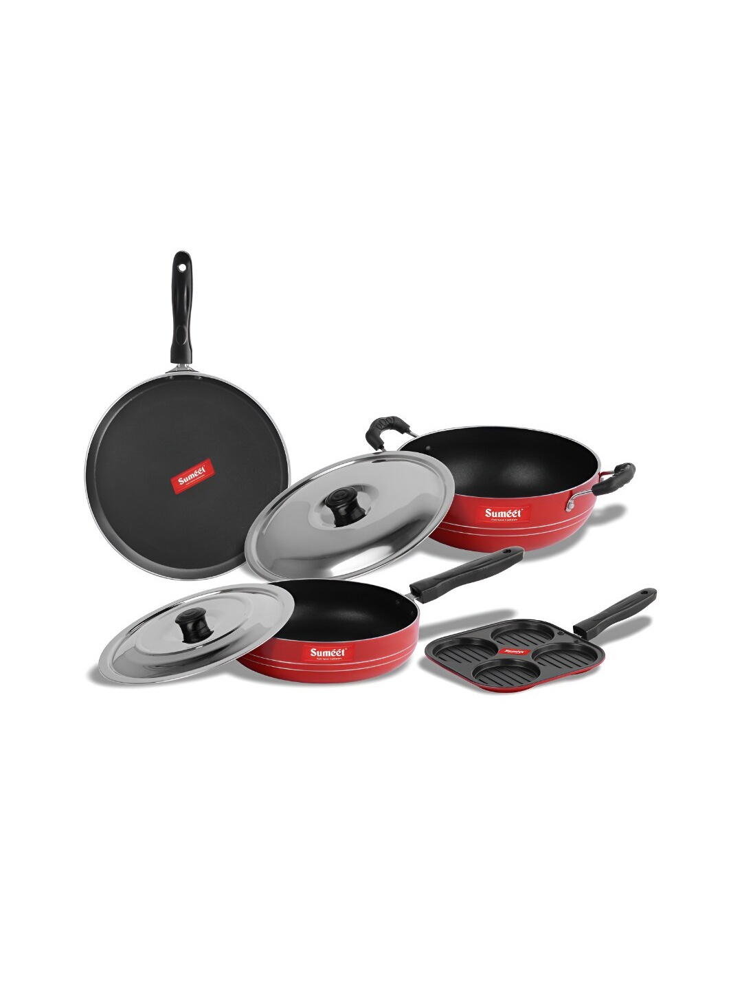 

Sumeet Mena Red & Black 6 Pieces Aluminium Non Stick Cookware Set