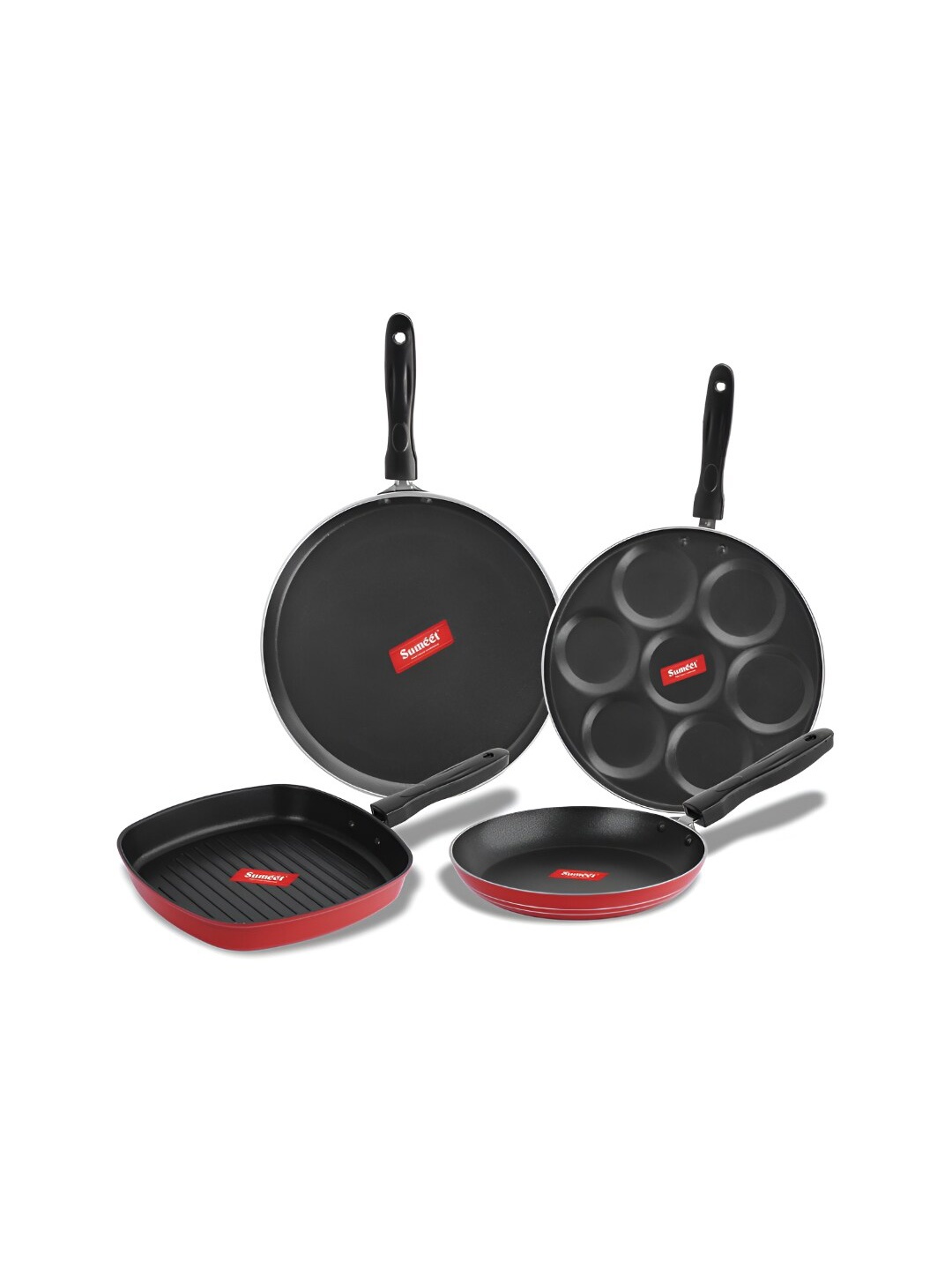 

Sumeet Red 4 Pieces Aluminium Dishwasher Safe Cookware Set