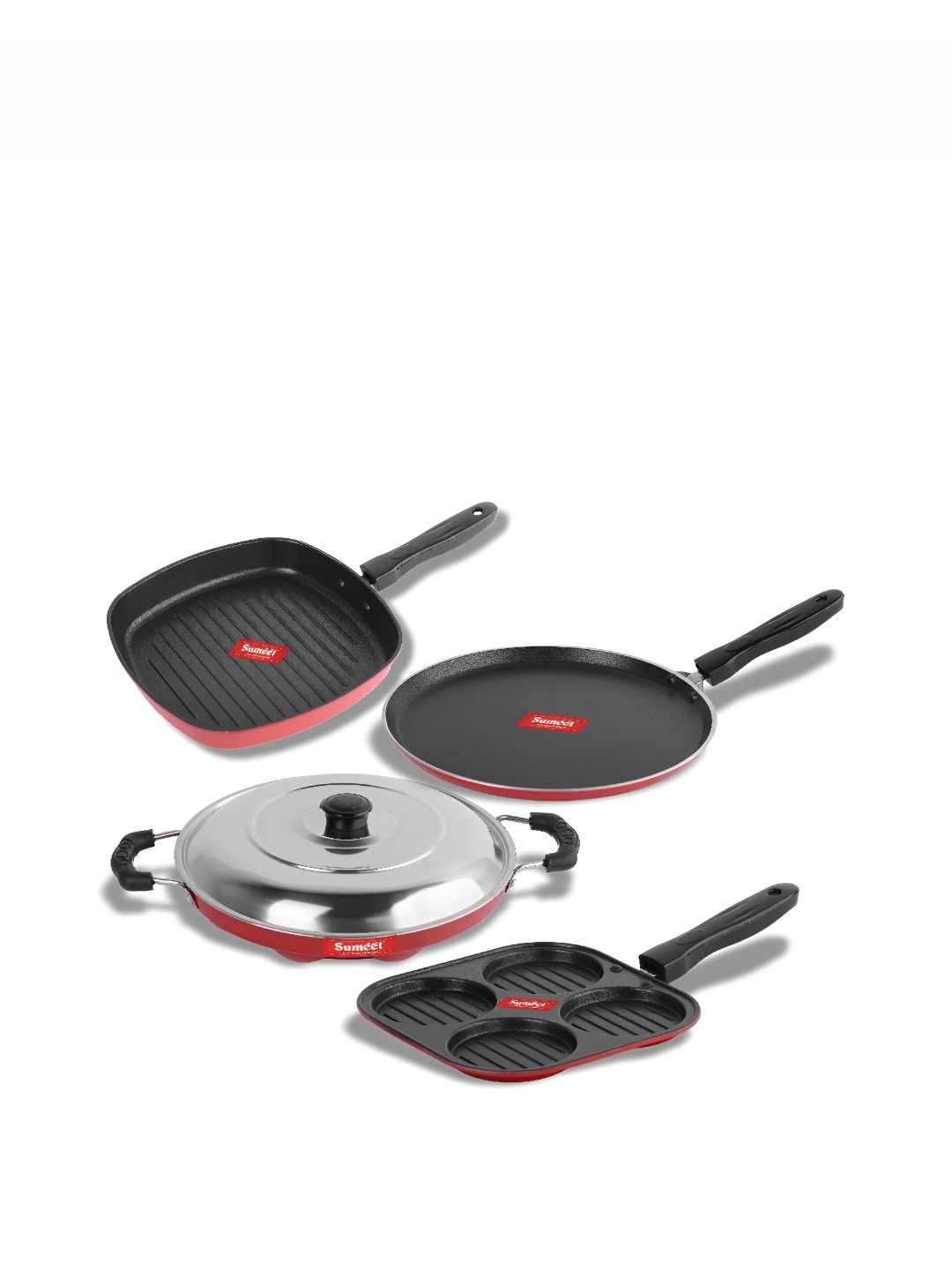 

Sumeet Red & White Aluminium Dishwasher Safe 4Pcs Cookware Set