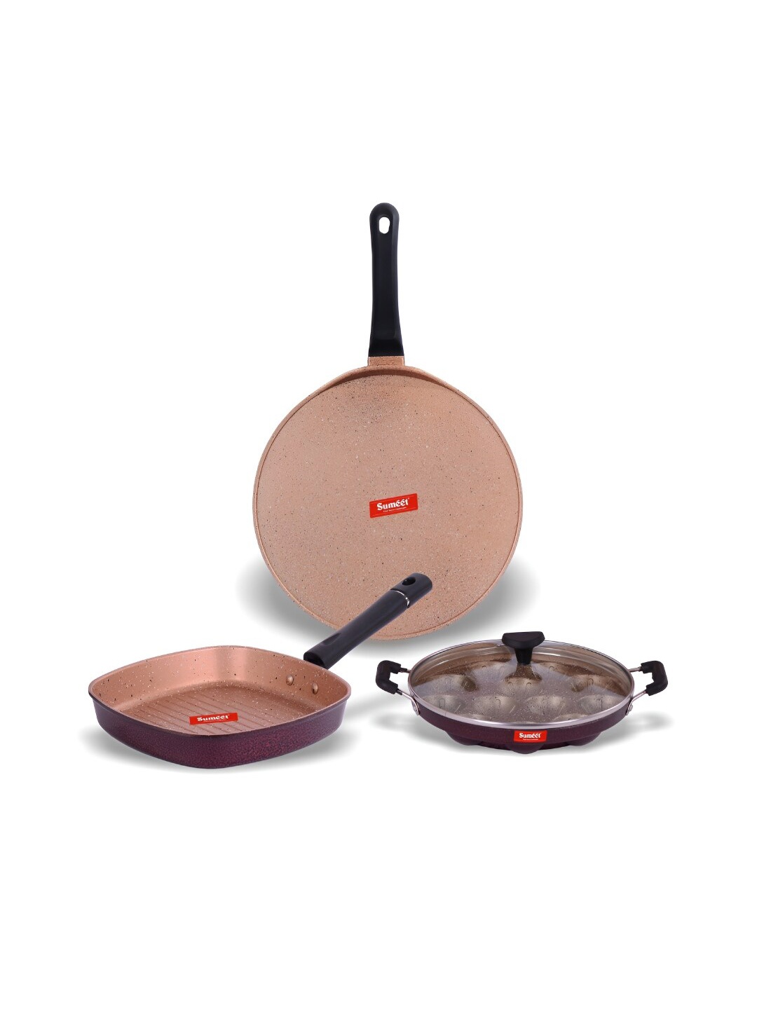 

Sumeet ELATION Peach & Purple 3 Pieces Aluminium Dishwasher Safe Nonstick Cookware Set