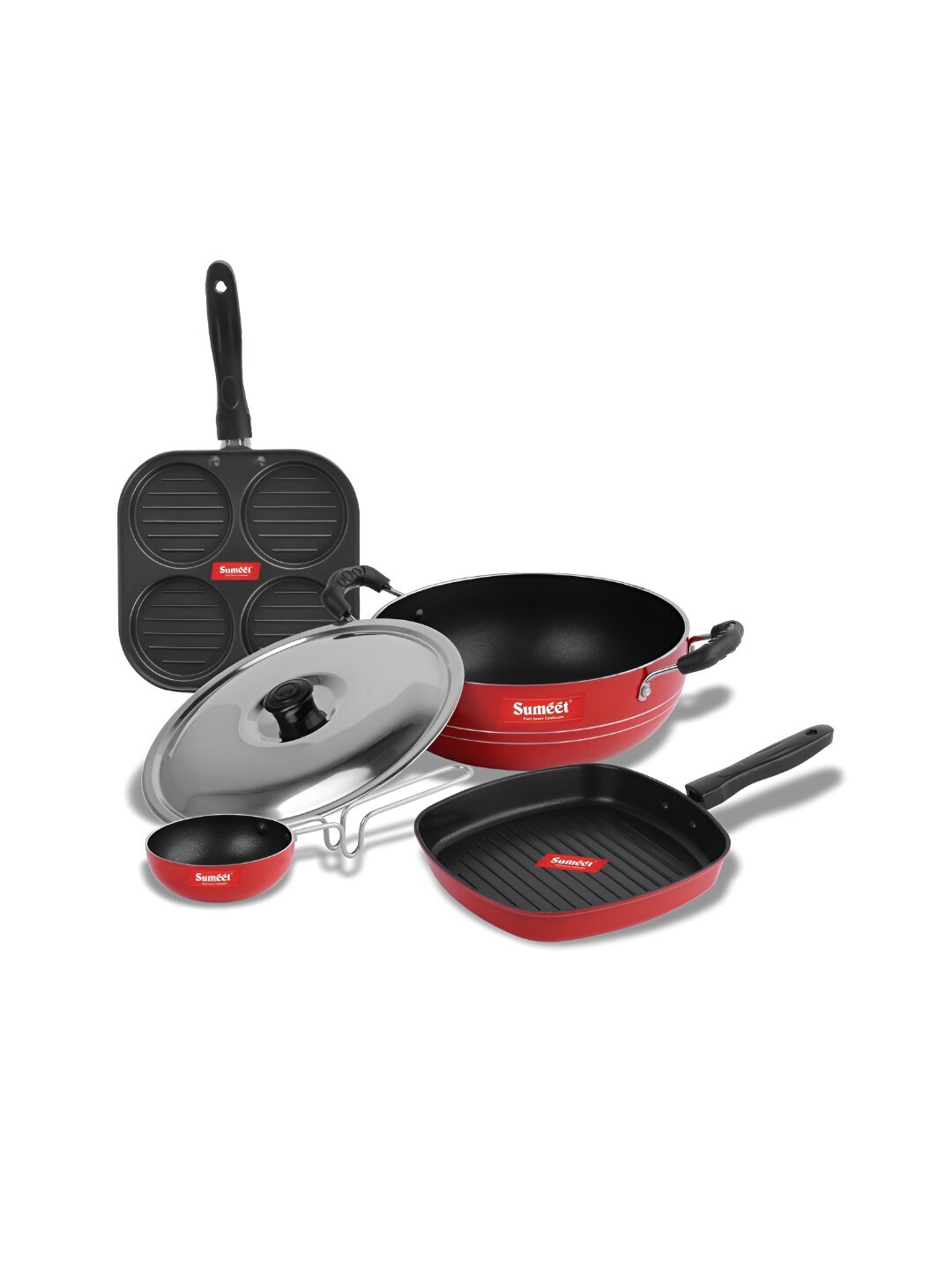 

Sumeet Ruz Red 4 Pieces Aluminium Non Stick Cookware Set