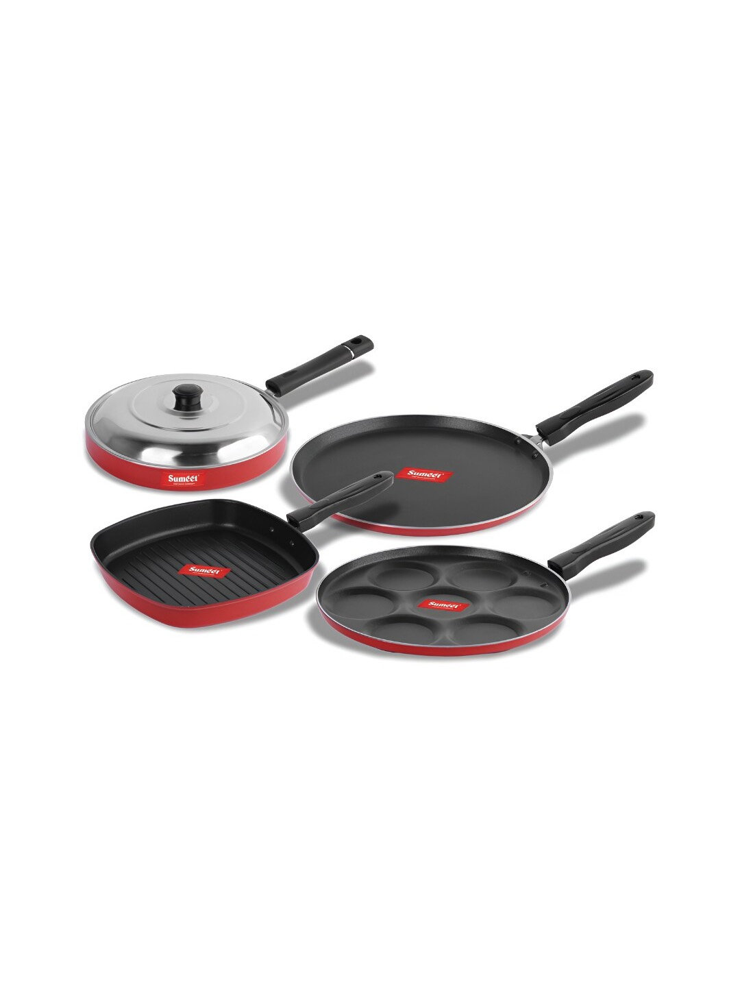 

Sumeet Reid Red & Black 4 Pieces Aluminium Dishwasher Safe Cookware Set