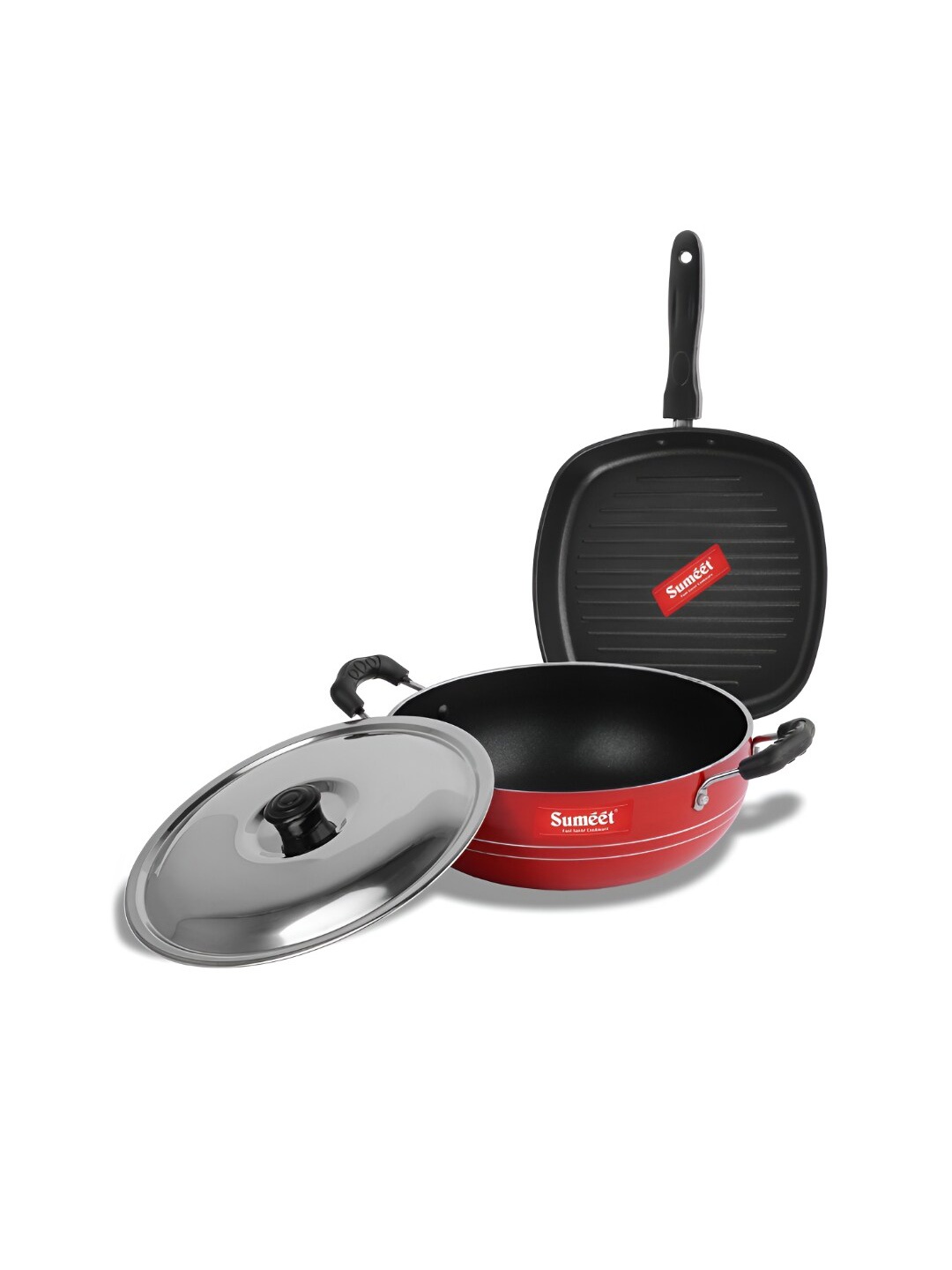 

Sumeet Red & Black 2 Pcs Aluminium Dishwasher Safe Cookware Set