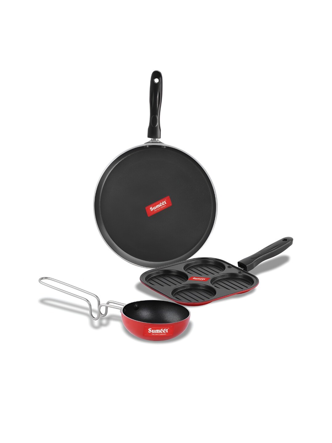 

Sumeet Red & Black 3 Pieces Aluminium Dishwasher Safe Cookware Set