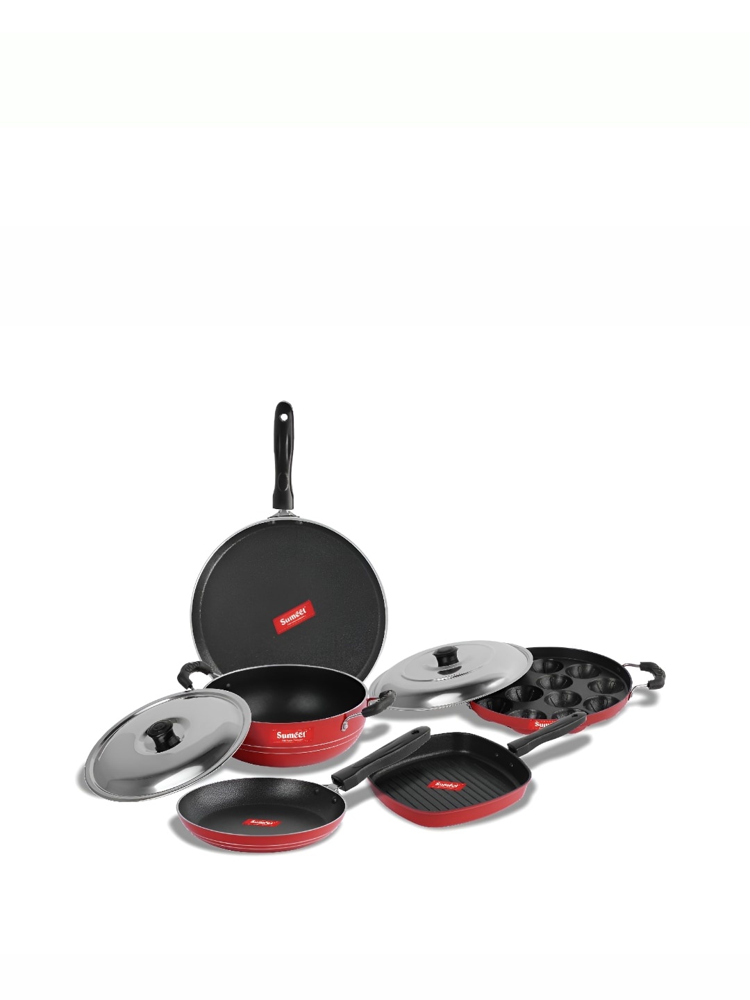

Sumeet Spark Red 5 Pieces Aluminium Non Stick Cookware Set
