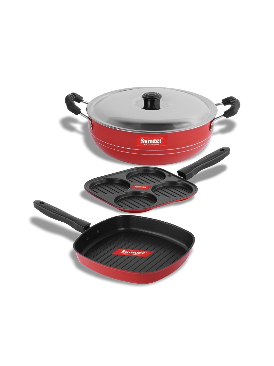 

Sumeet Red & Black 4 Pieces Aluminium Dishwasher Safe Cookware Set