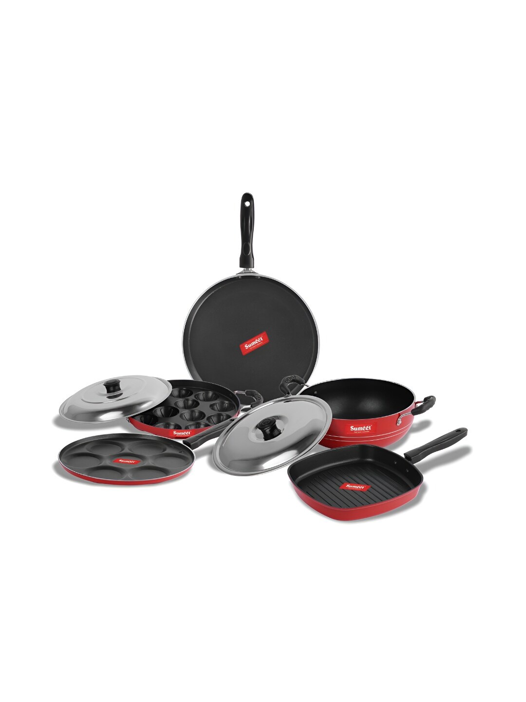 

Sumeet Red & Black Aluminium Dishwasher Safe 5Pcs Cookware Set