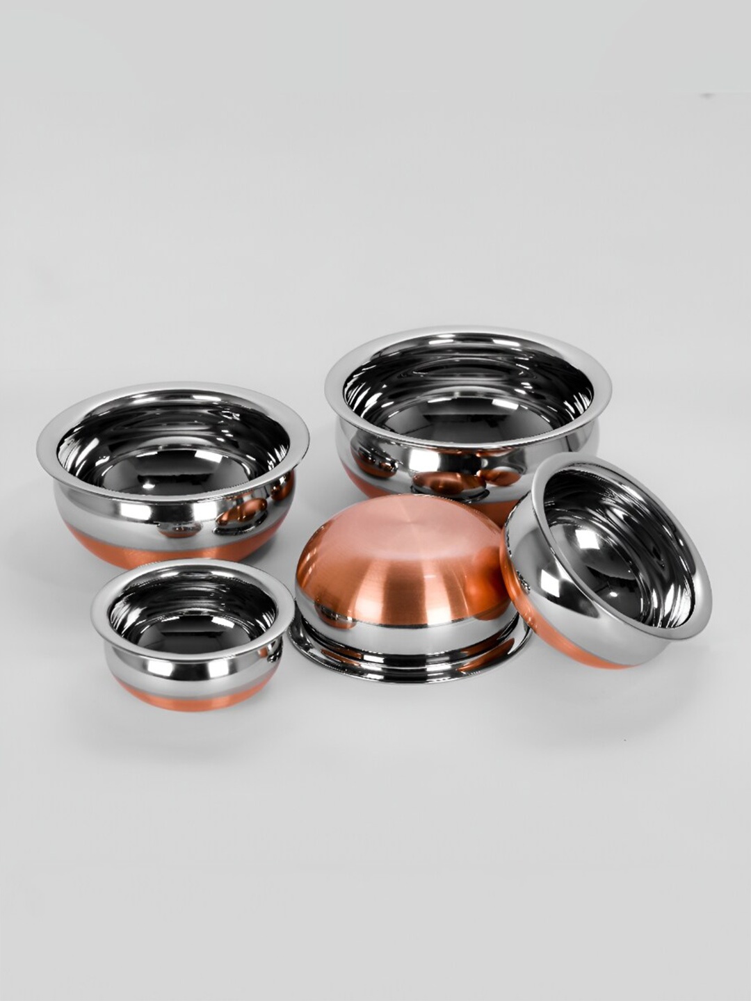 

Sumeet Peach 5 Pieces Stainless Steel Dishwasher Safe Cookware Set, Silver