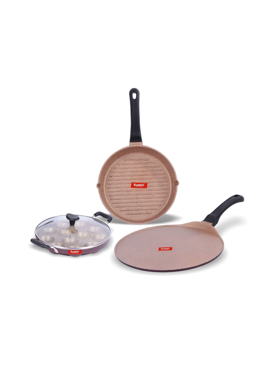 

Sumeet Peach Black 3 Pieces Aluminium Dishwasher Safe Cookware Set