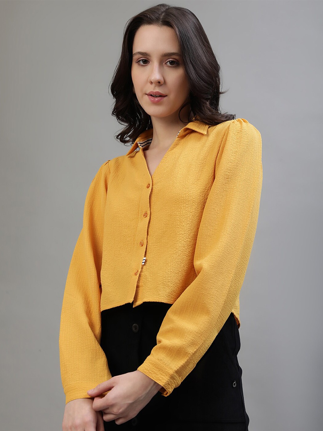 

Iconic Spread Collar Shirt Style Top, Yellow