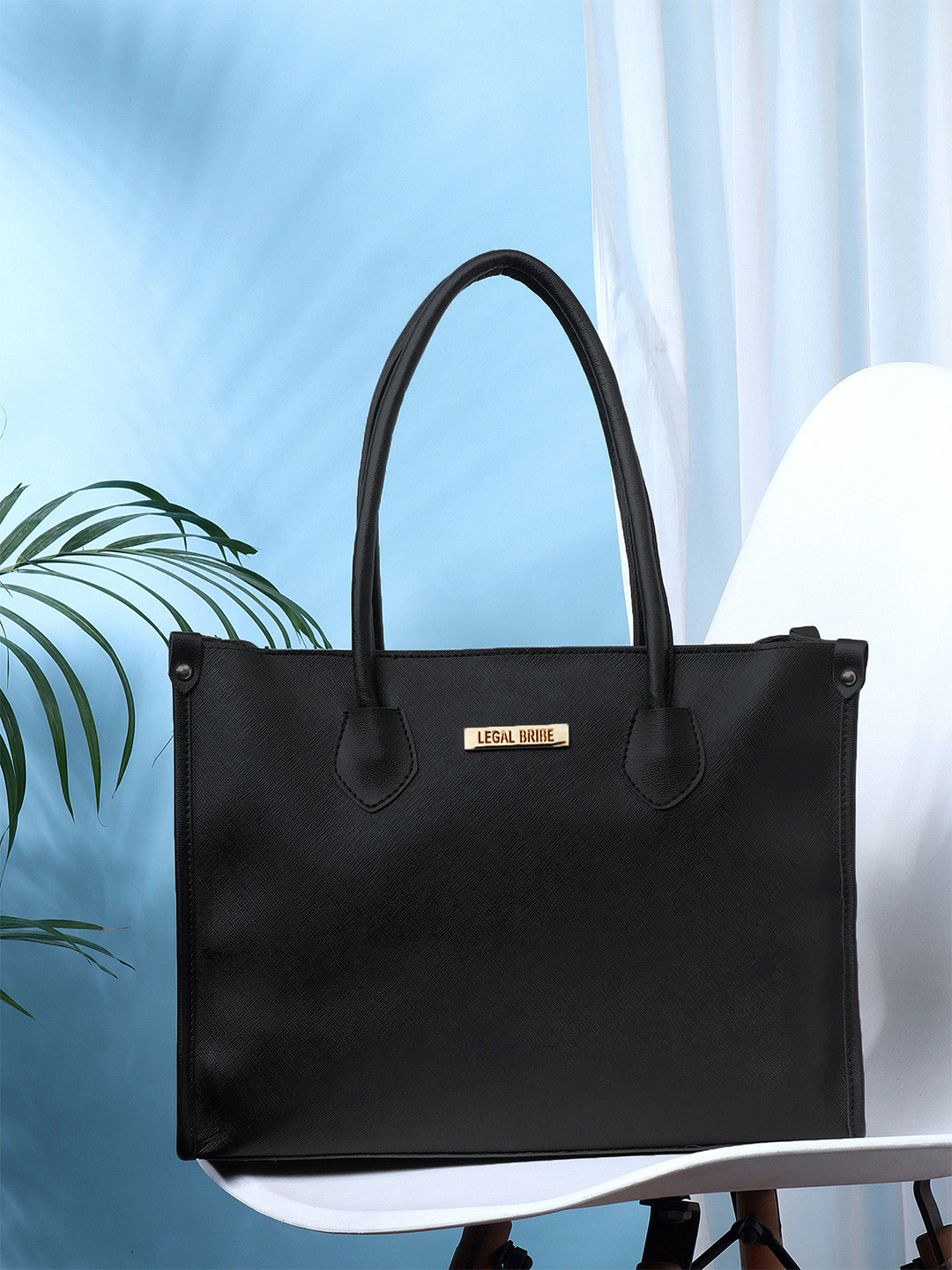 

LEGAL BRIBE Textured Structured Oversized Shoulder Bag, Black