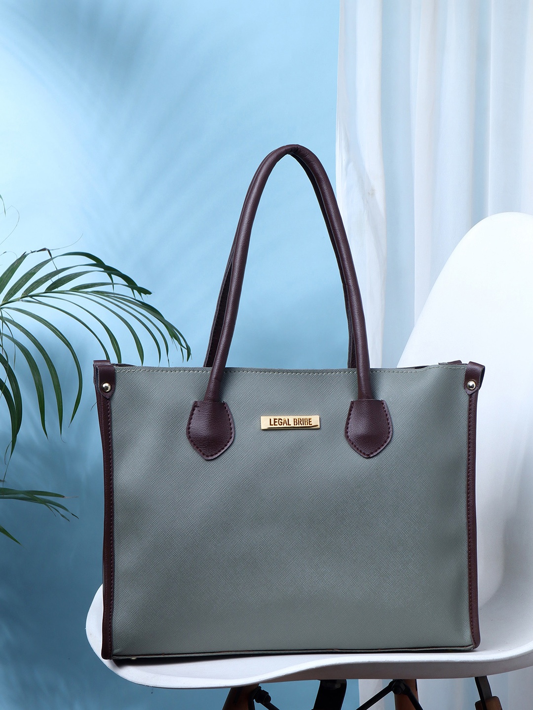 LEGAL BRIBE Textured Structured Tote Bag, Green