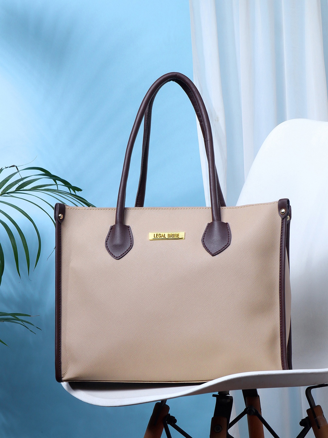 LEGAL BRIBE Textured Structured Tote Bag, Beige