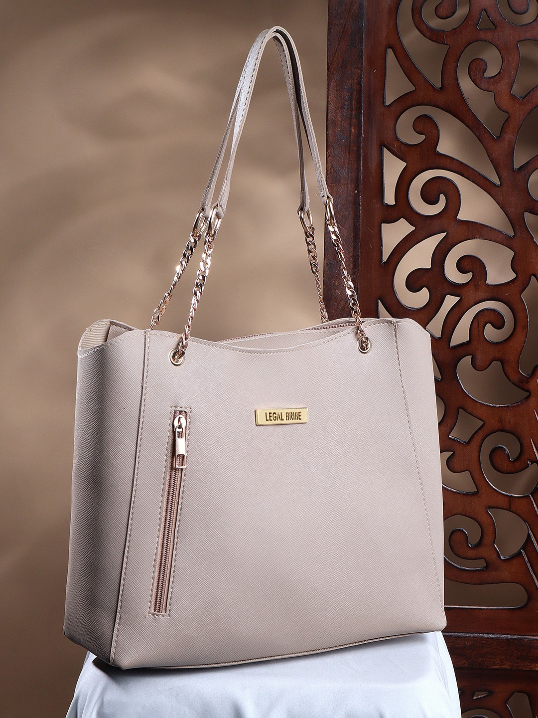 

LEGAL BRIBE PU Structured Shoulder Bag, Beige