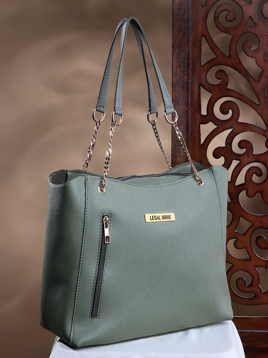 

LEGAL BRIBE PU Handheld Structured Bag, Green