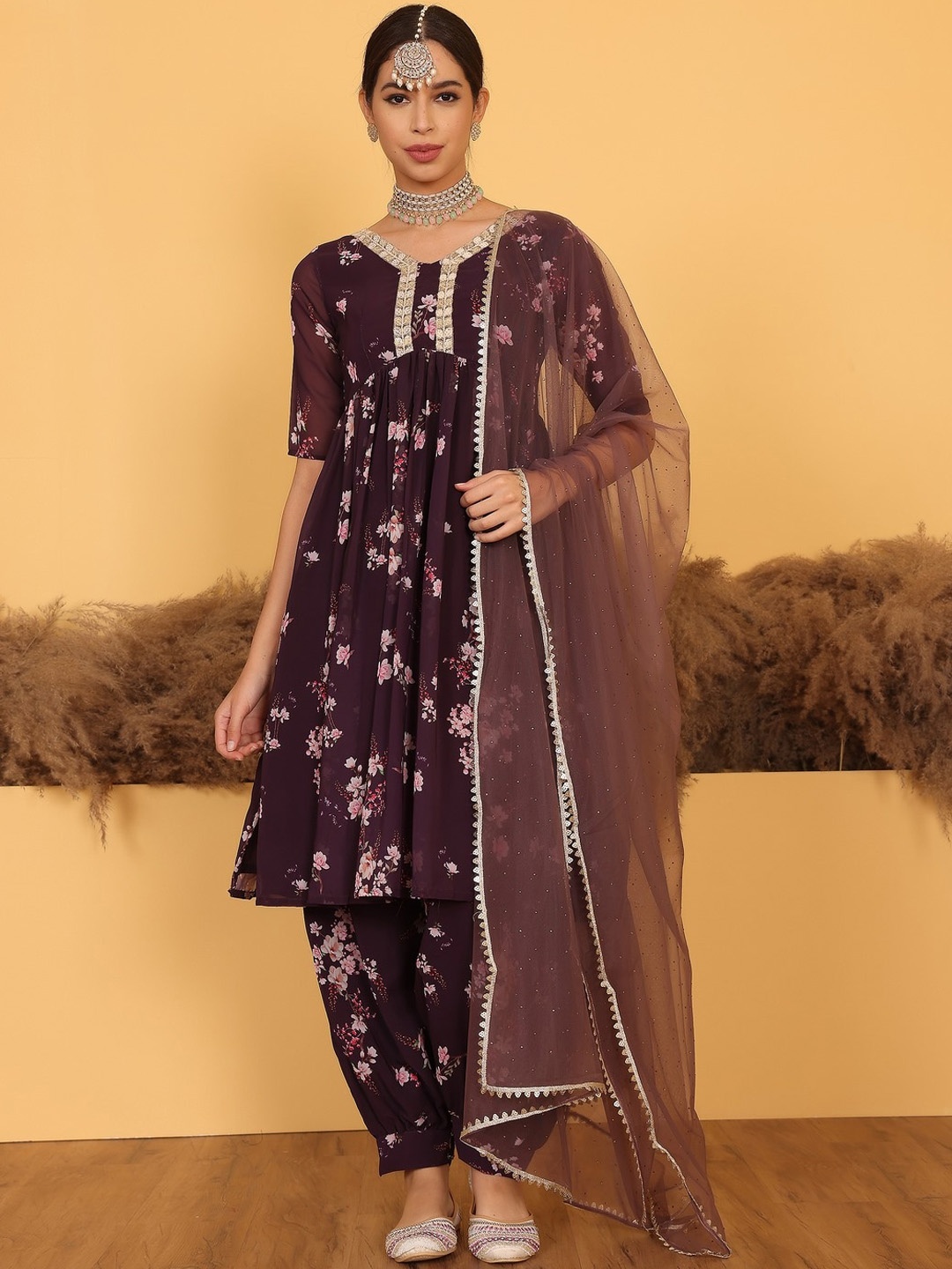 

Ethnovog Embellished Anarkali Kurta With Salwar & Dupatta, Purple