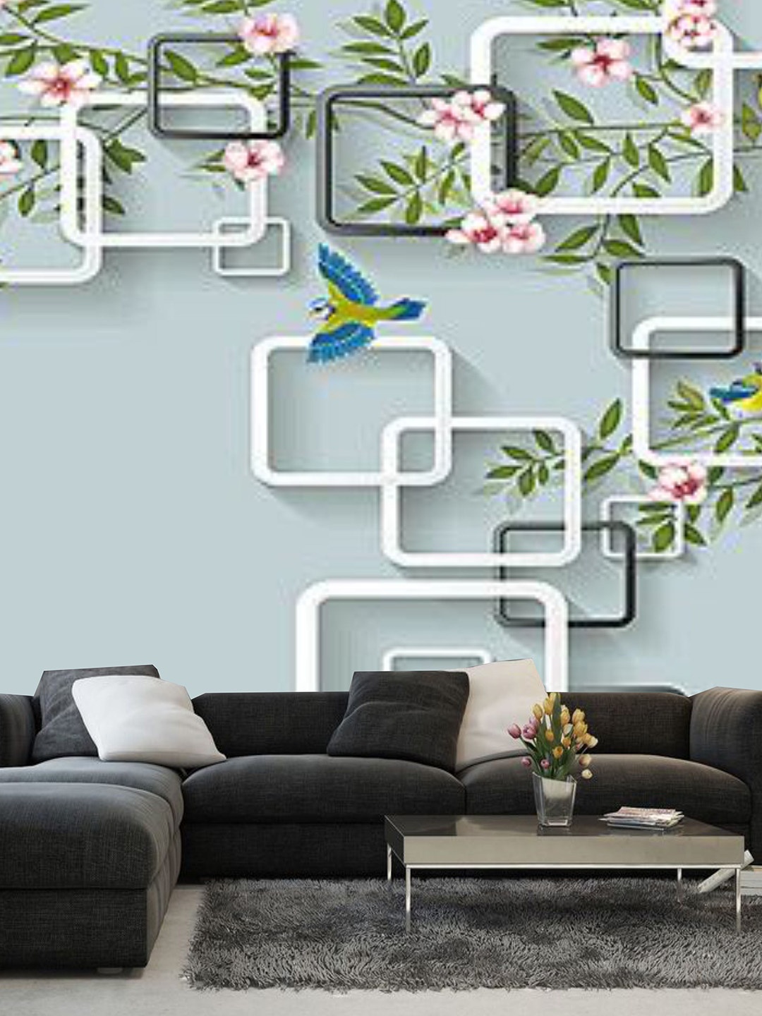 

KSHIRSA Green & Pink Floral Printed Self Adhesive Removable Waterproof Wallpaper