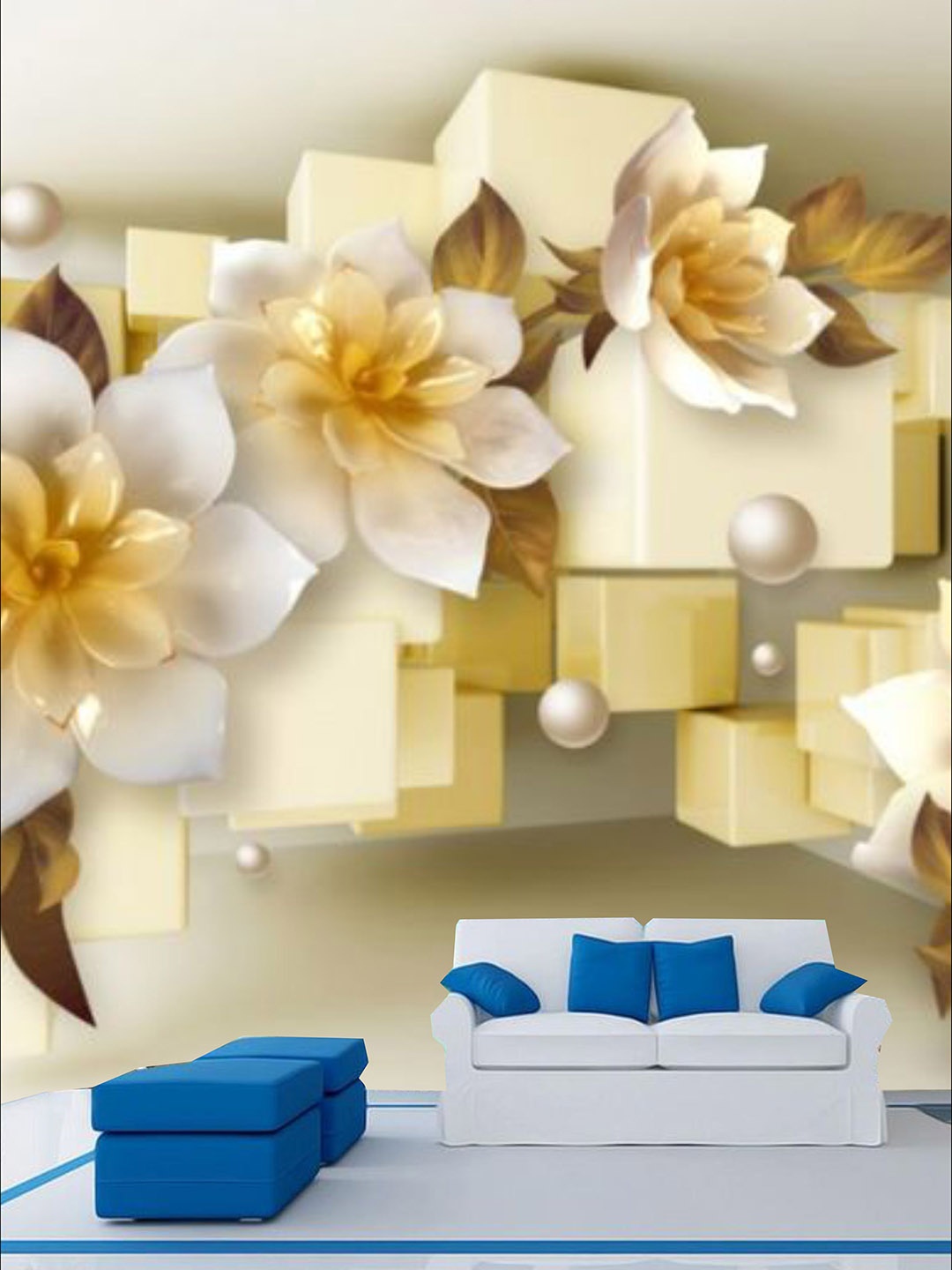 

KSHIRSA White & Beige Floral Printed Self Adhesive Removable Wallpaper