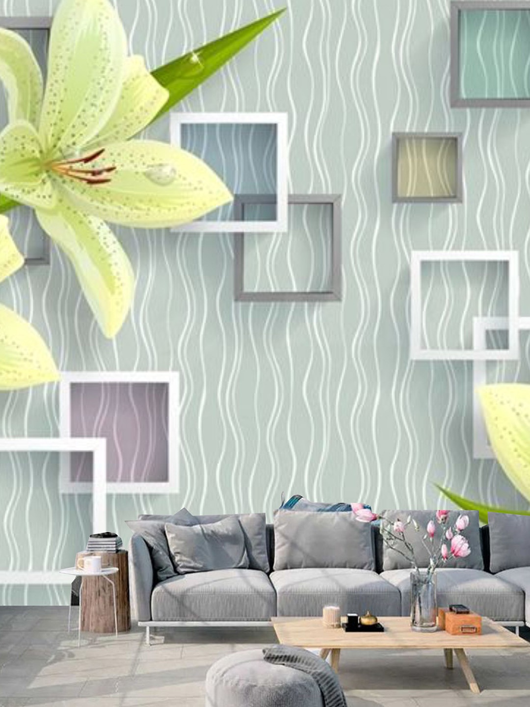 

KSHIRSA Green & Yellow Floral Printed Self Adhesive Removable Wallpaper