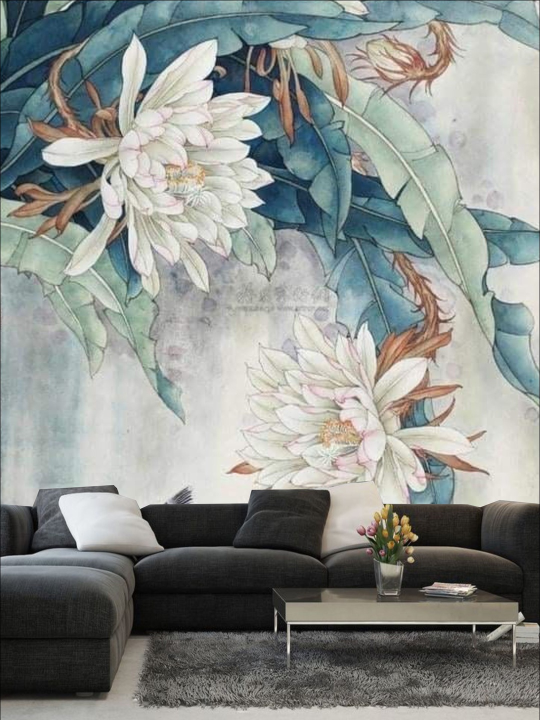 

KSHIRSA White & Blue Floral Printed Self Adhesive Removable Wallpaper