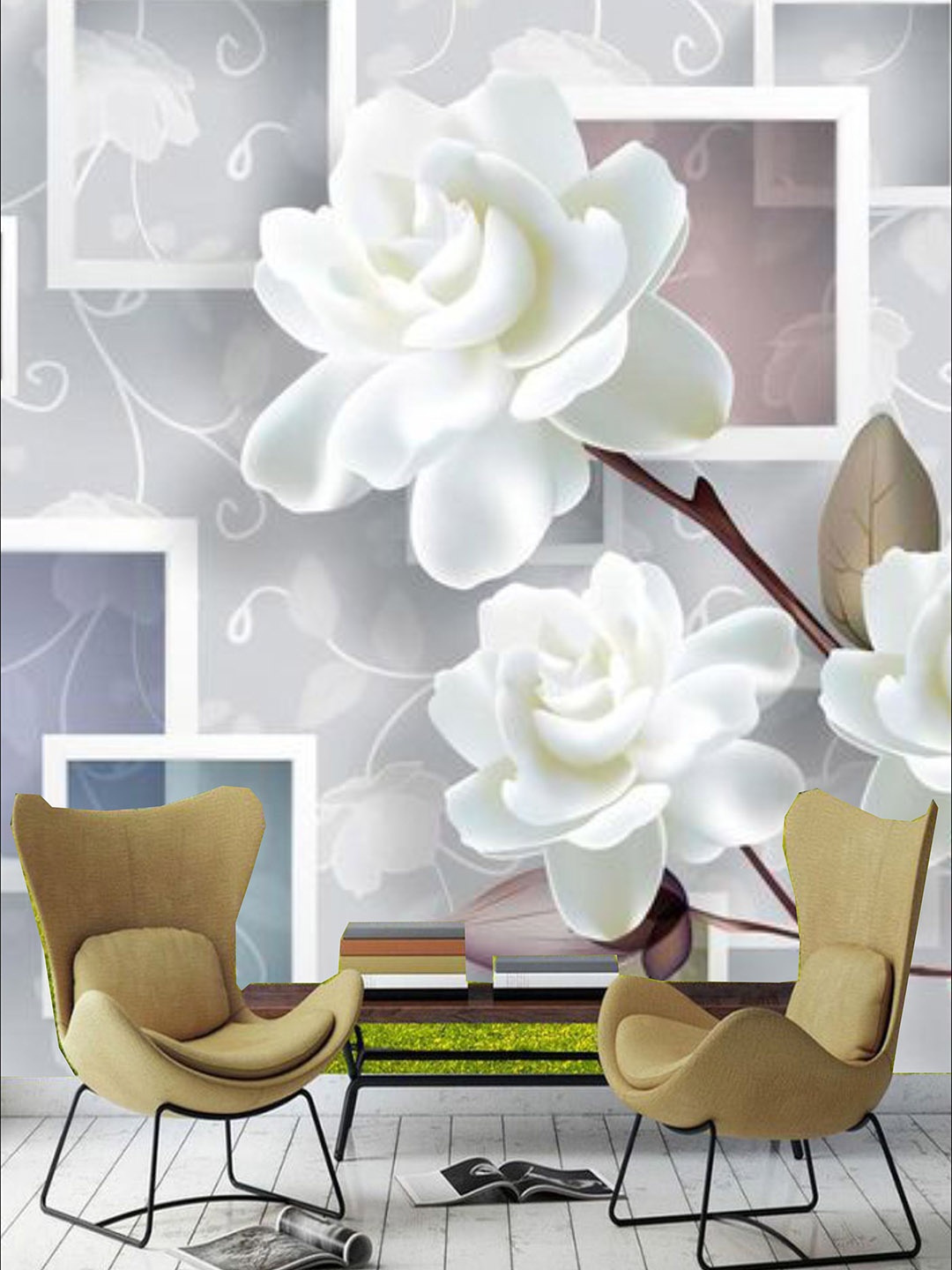 

KSHIRSA White& Grey Floral Printed Self Adhesive Removable Wallpaper