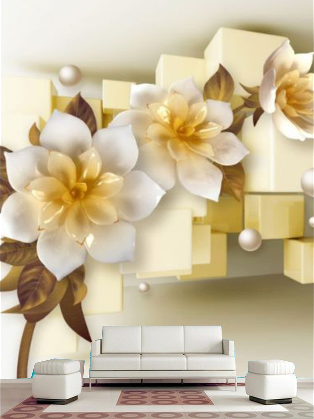 

KSHIRSA White & Beige Floral Printed Self Adhesive Removable Wallpaper