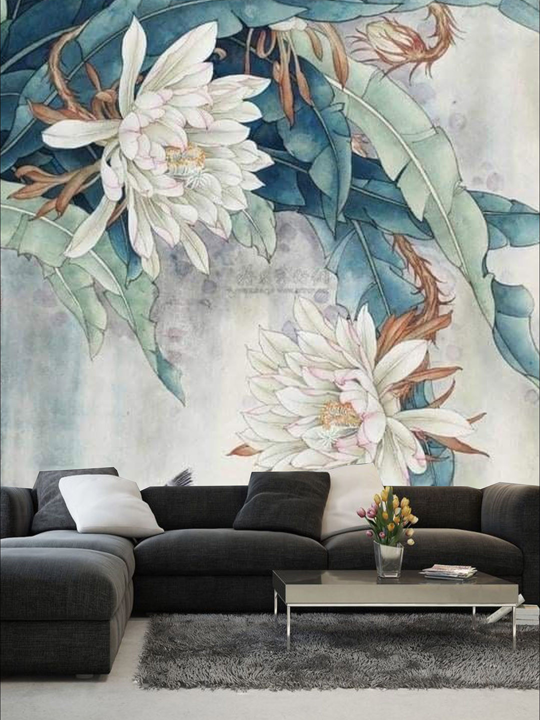 

KSHIRSA White & Blue Floral Printed Self Adhesive Removable Wallpaper