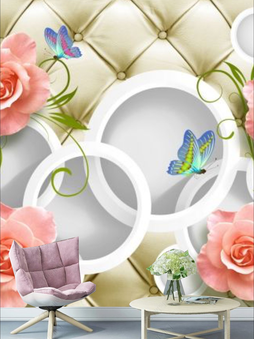 

KSHIRSA White & Beige Floral Printed Self Adhesive Removable Wallpaper